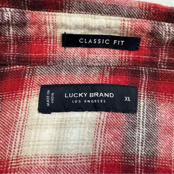 NWT Lucky Brand Men’s Flannel Plaid Shirt Size XL Classic Red and White Western - Picture 10 of 12